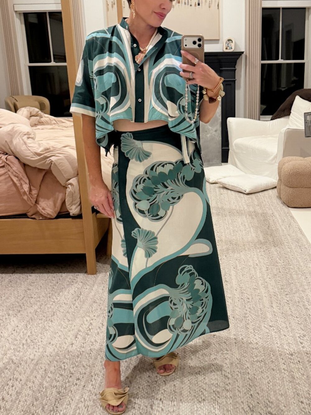 La DoubleJ Blooming Tulip Placée Mint Sarong Skirt in Cotton Muslin